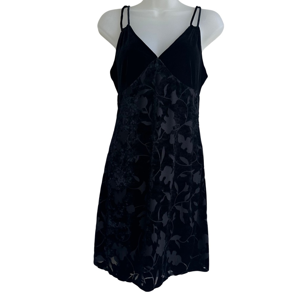 Rampage Black Velvet Burnout Spaghetti Strap Mini Dress Medium Goth Y2K Babydoll